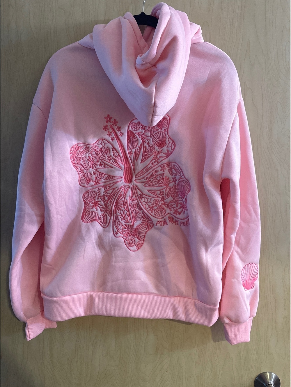 Pink Palm Puff "Hawaii Hibiscus" Hoodie in Blush size small